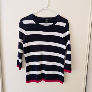 Alison Sheri Womens Small Striped Sweater Blue Coastal Classic Nautical Preppy